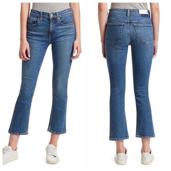 RE/DONE Mid-Rise Kick Flare Stretch Crop Jeans (Sz 23) Mid 70s Wash - Picture 2 of 13